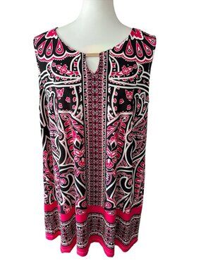 Avenue Pink/Black/White Paisley Print Sleeveless Tunic Top-Size 18-NWT